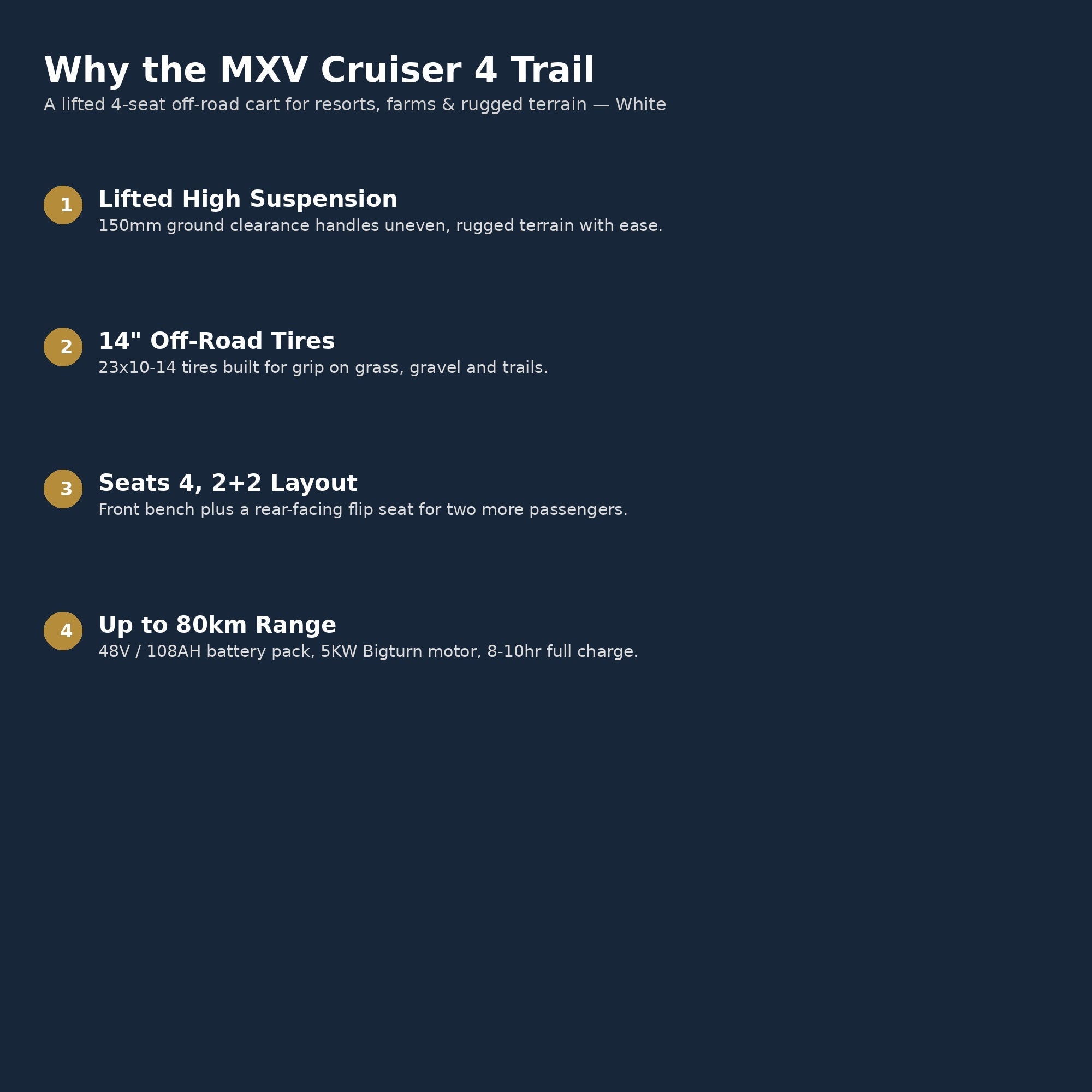 Suncart MXV Cruiser 4 Trail - White - why choose benefits panel