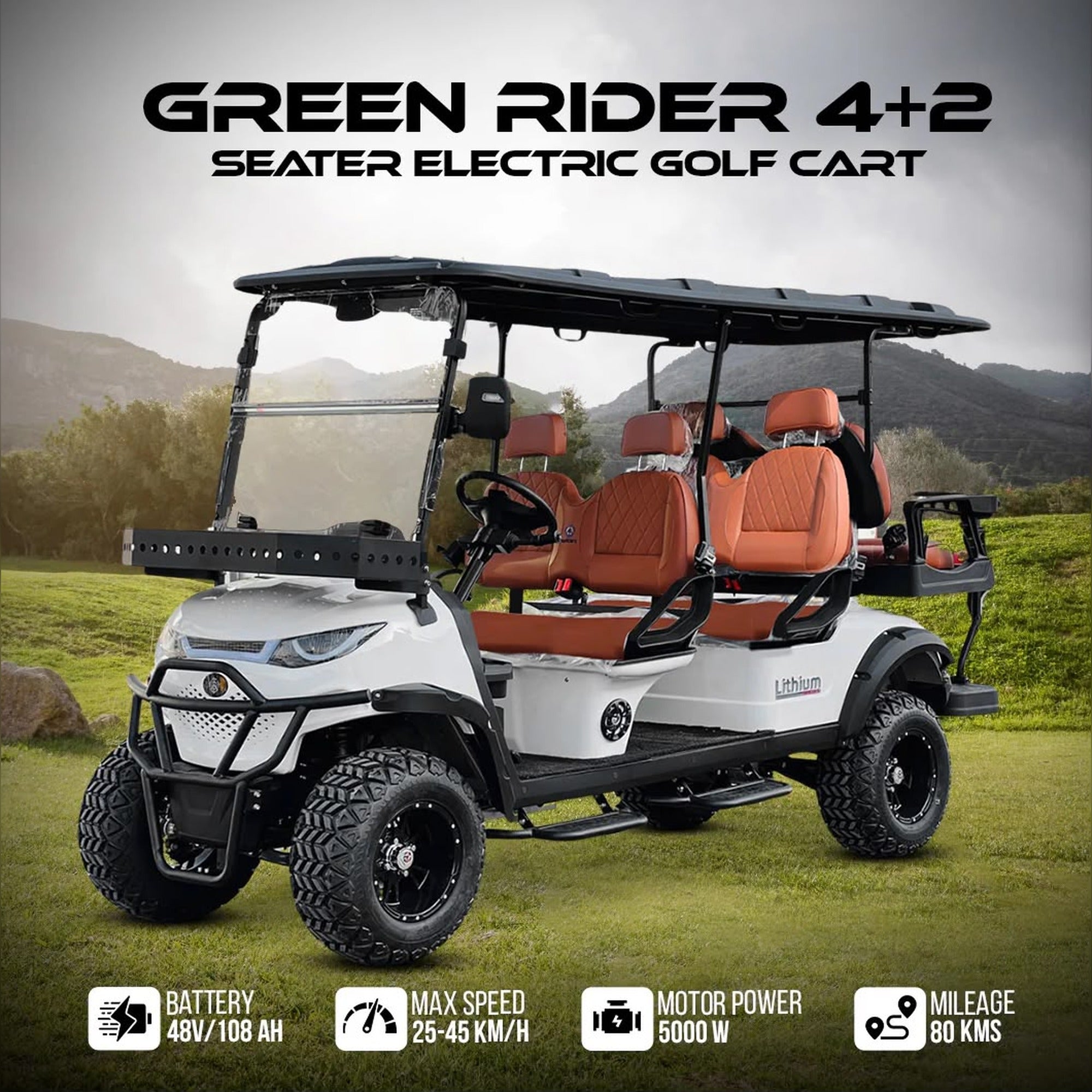Suncart® MXV RANGER 6 Trail – 6-Seater Electric Lifted High Suspension Golf Cart | Passenger Cart | Resort Cart | Family Cart | (4+2) | Off-Road Tire