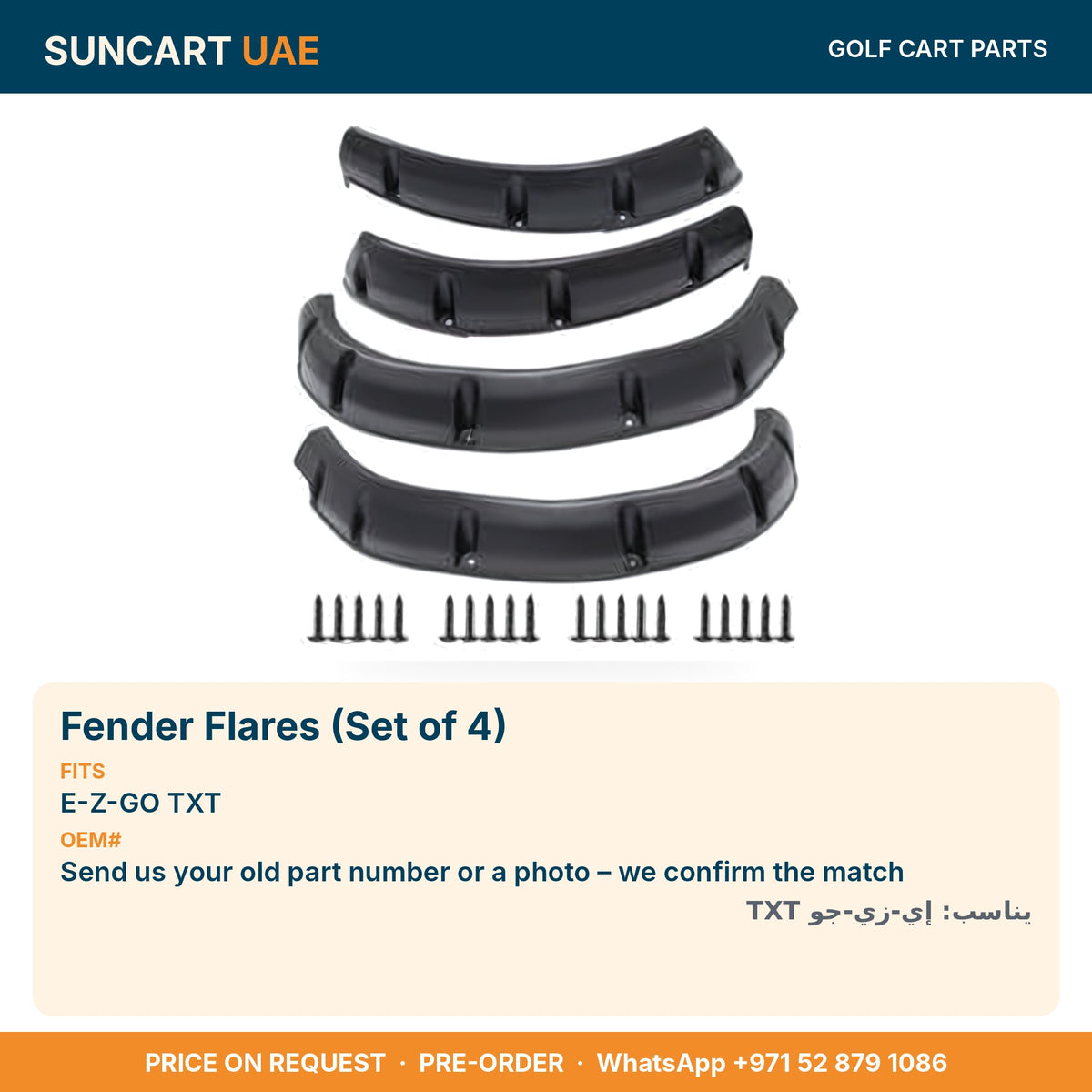 Fender Flares (Set of 4) for E-Z-GO TXT golf carts – fitment card