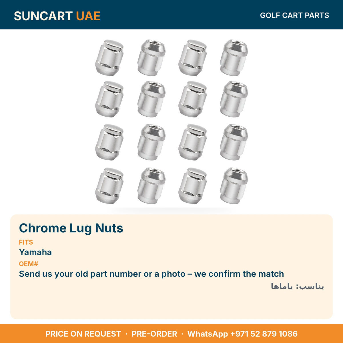 Chrome Lug Nuts for Yamaha golf carts – fitment card