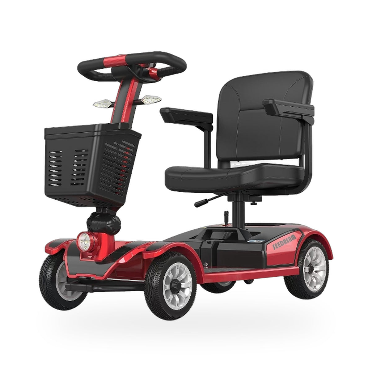 Suncart S01 Luxury foldable mobility scooter for elderly in Red – front three-quarter view on white