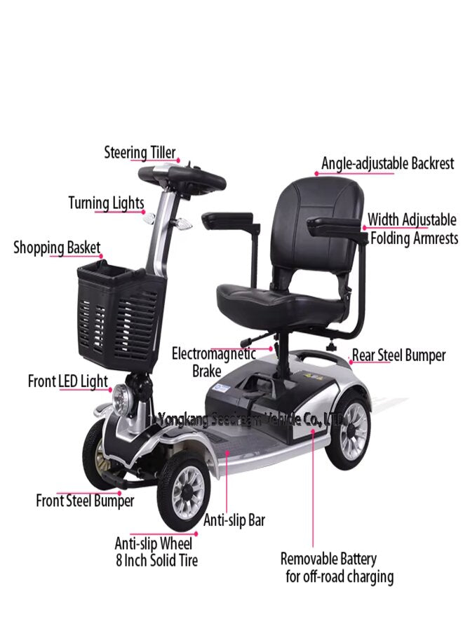 suncart® Luxury (S-03) Electric Mobility Scooter – 250W Motor, 24V20AH Battery, 35KM Range, 150KG Load, Front 8" + Rear 9" Tires, Magnetic Brake – CE/FDA Certified