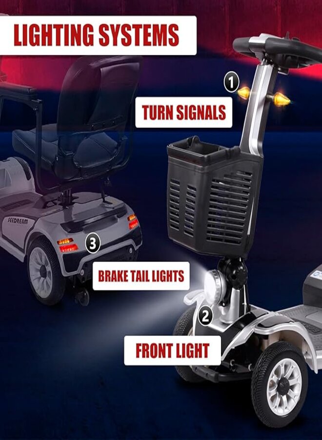 suncart® Luxury (S-03) Electric Mobility Scooter – 250W Motor, 24V20AH Battery, 35KM Range, 150KG Load, Front 8" + Rear 9" Tires, Magnetic Brake – CE/FDA Certified