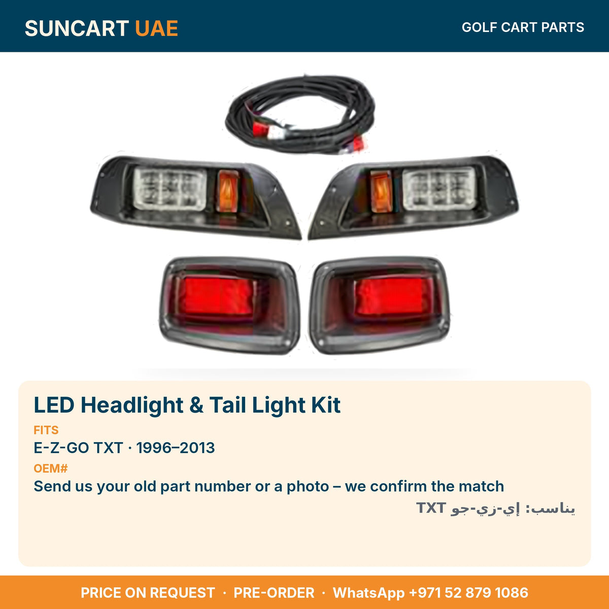 LED Headlight & Tail Light Kit for E-Z-GO TXT golf carts – fitment card