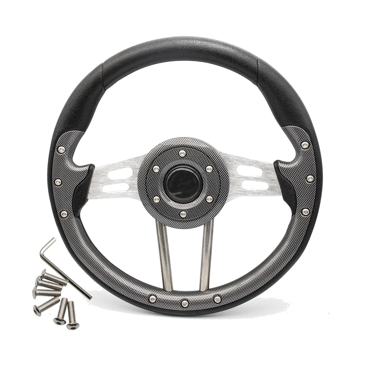 Universal golf cart sport steering wheel – Black / Silver
