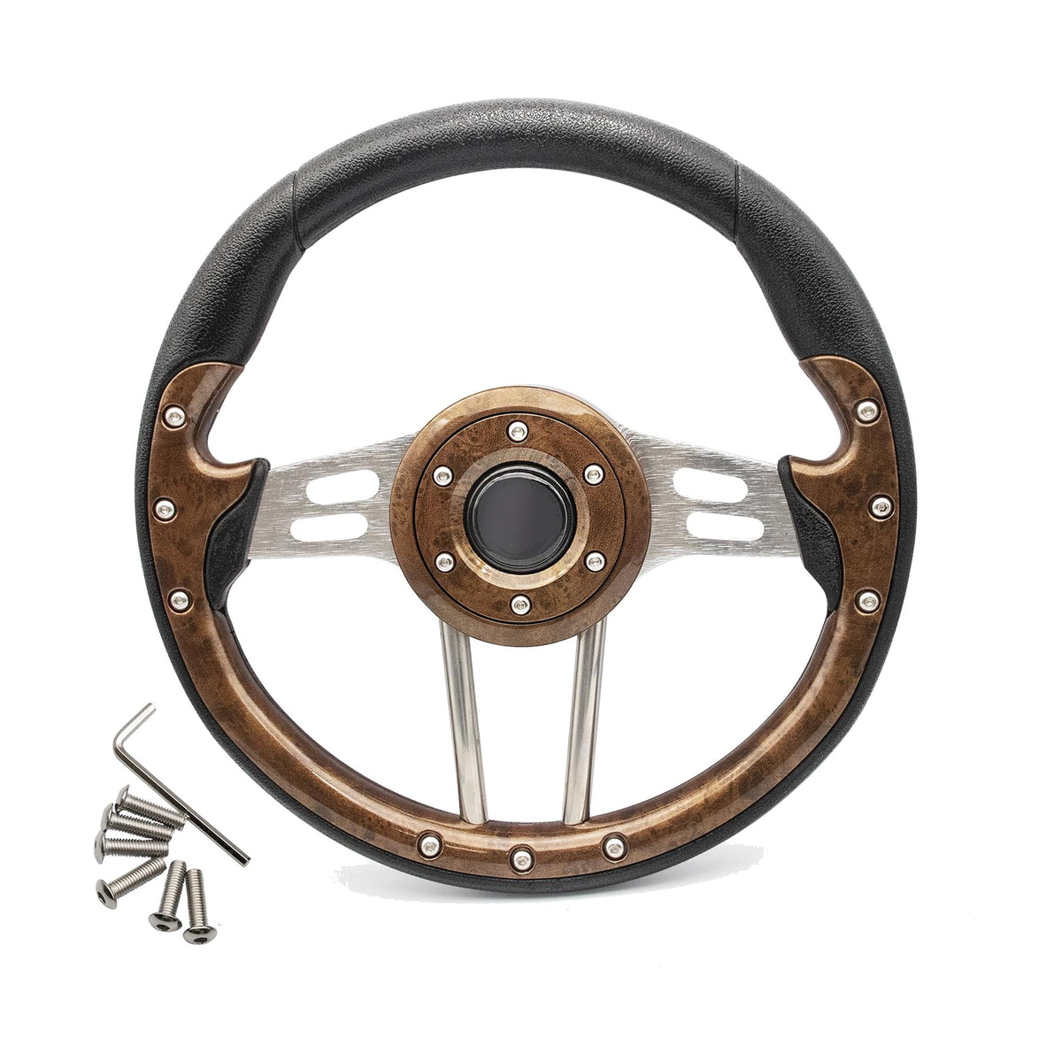 Universal golf cart sport steering wheel – Wood Brown