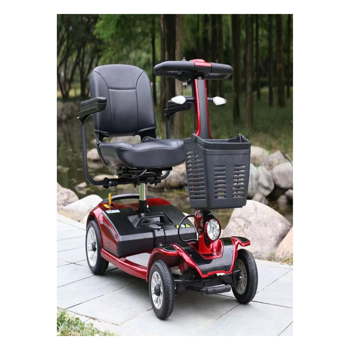 Suncart S01 Luxury foldable mobility scooter for elderly in Red – outdoors in the park