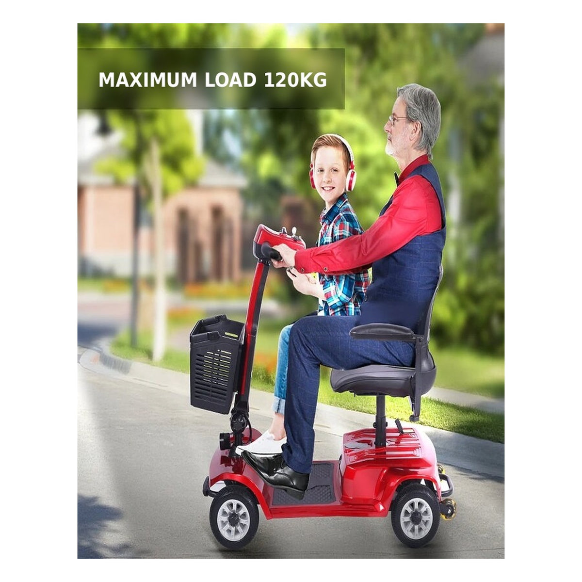 Suncart S02 KingKong lightweight folding mobility scooter for elderly in Red – senior rider, max load 120 kg