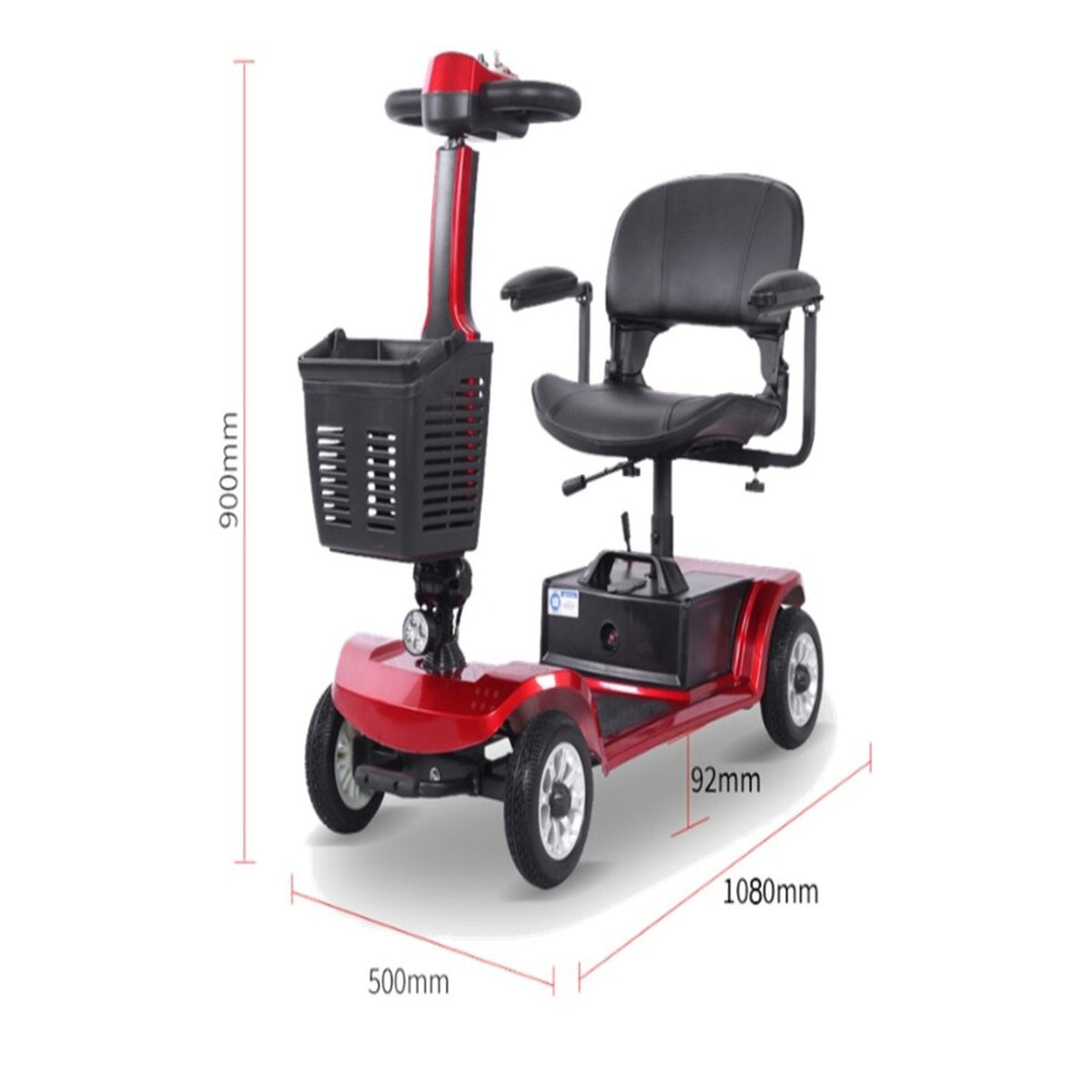 Suncart S02 KingKong lightweight folding mobility scooter for elderly in Red – dimensions