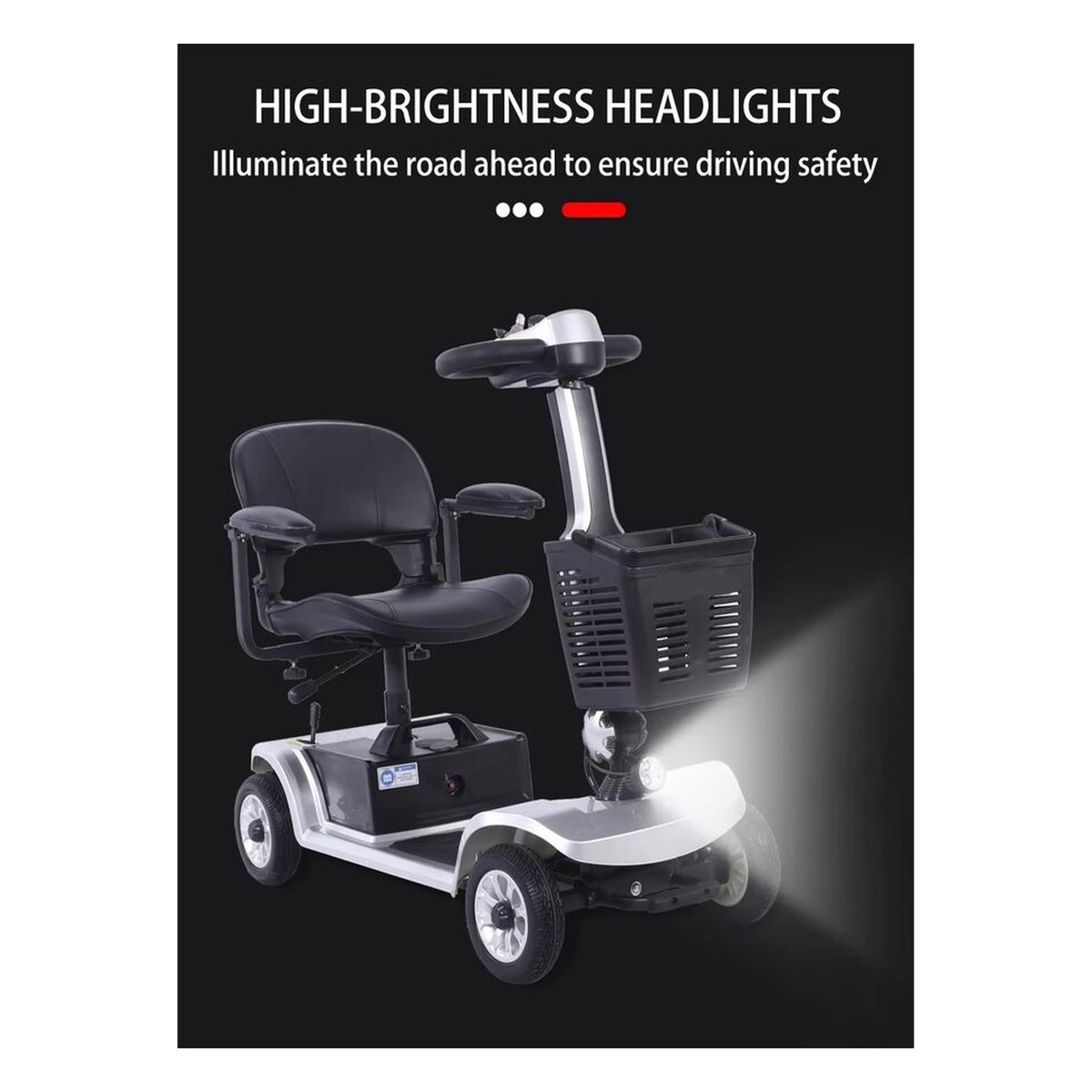 Suncart S02 KingKong lightweight folding mobility scooter for elderly in Silver – high-brightness LED headlight